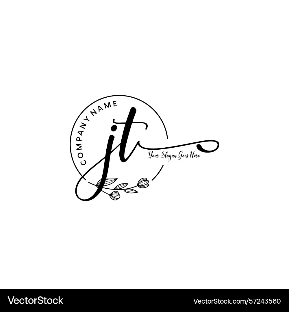 Elegant jt initial logo design with botanical vector image