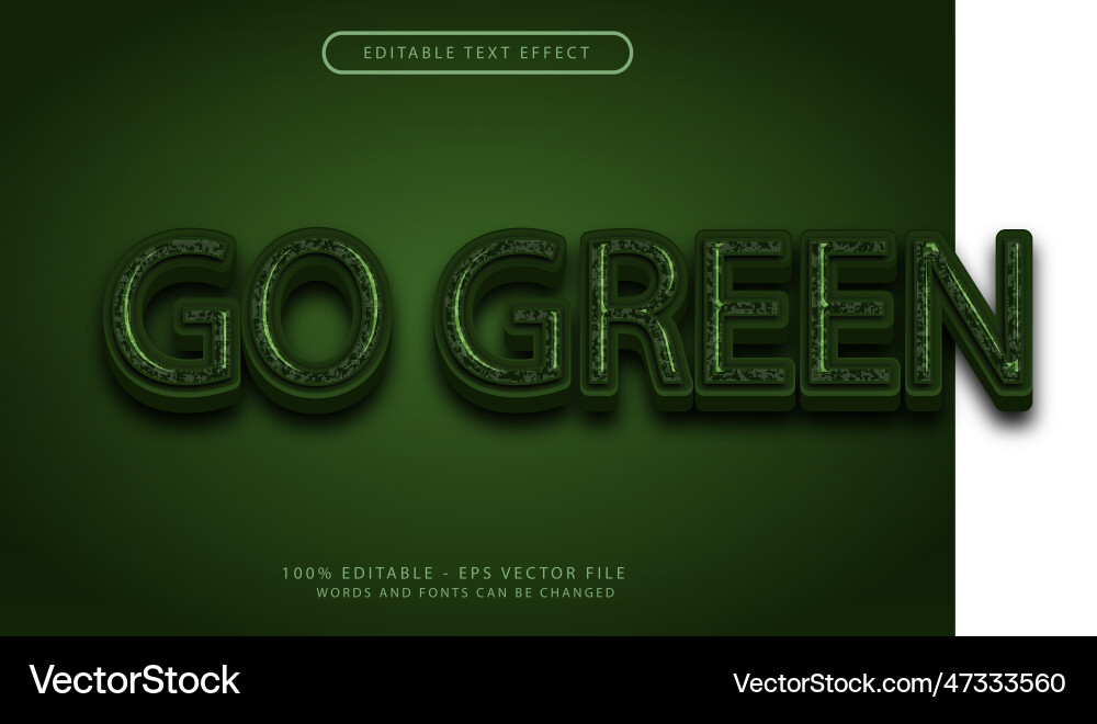 Go green 3d text effect and editable Vector Image