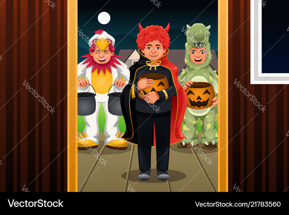 Kleine Kinder tragen Halloween Kostüme Kleine Kinder tragen Halloween Kostüme vektorbild