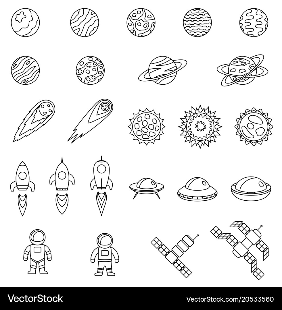 Set of space objects planets stars comet Vector Image
