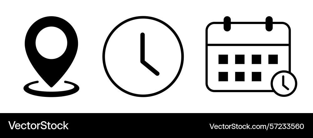 Time date and address icon set event calendar Time date and address icon set event calendar vector image