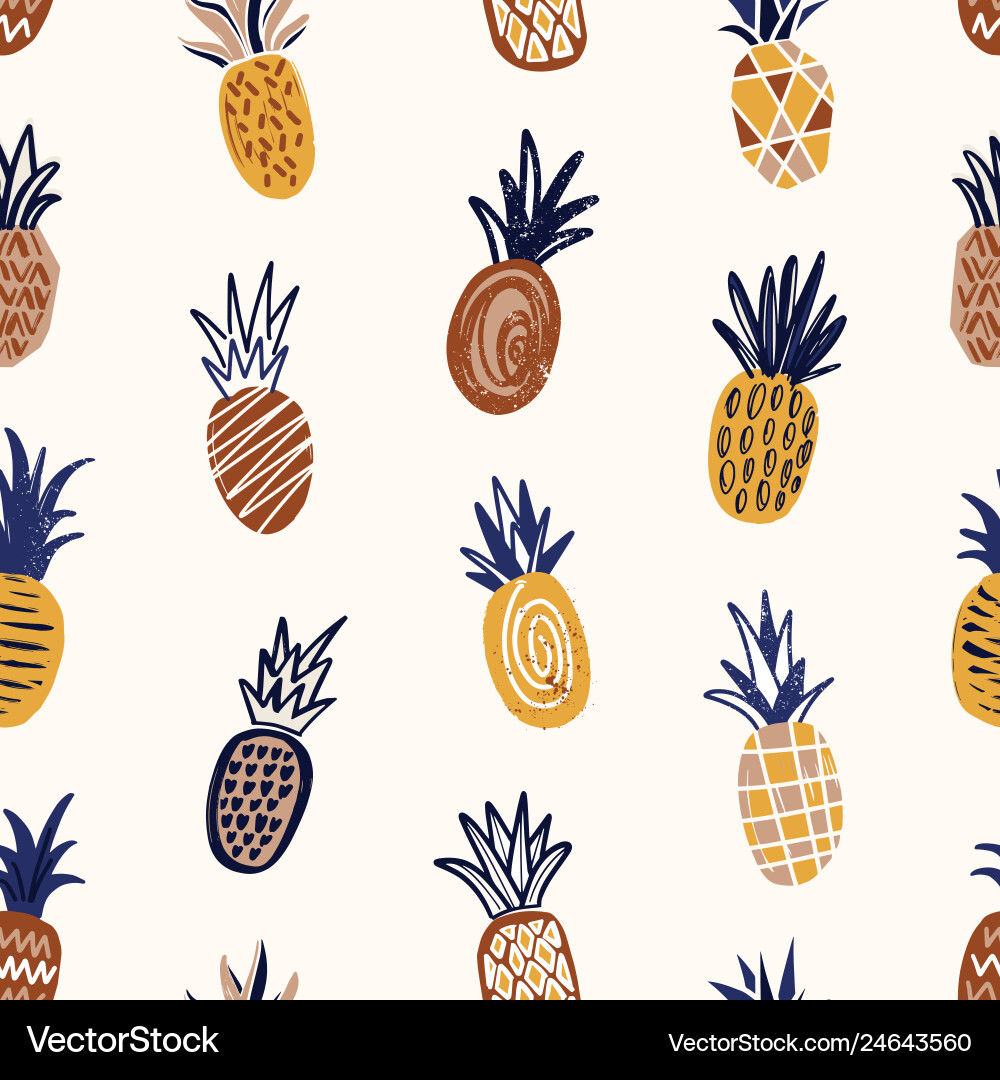 Trendy seamless pattern with textured pineapples Trendy seamless pattern with textured pineapples vector image