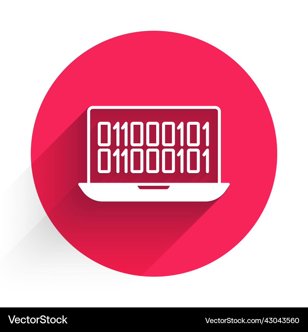 White binary code icon isolated with long shadow White binary code icon isolated with long shadow Vector Image