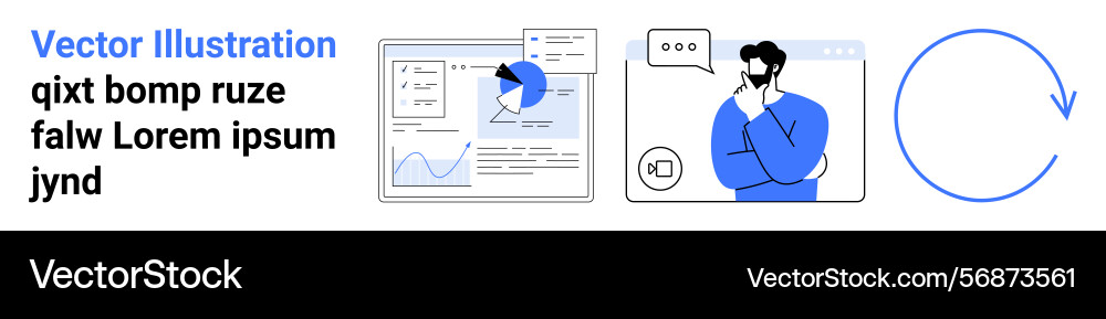 Analytics dashboard and contemplative user Analytics dashboard and contemplative user vector image