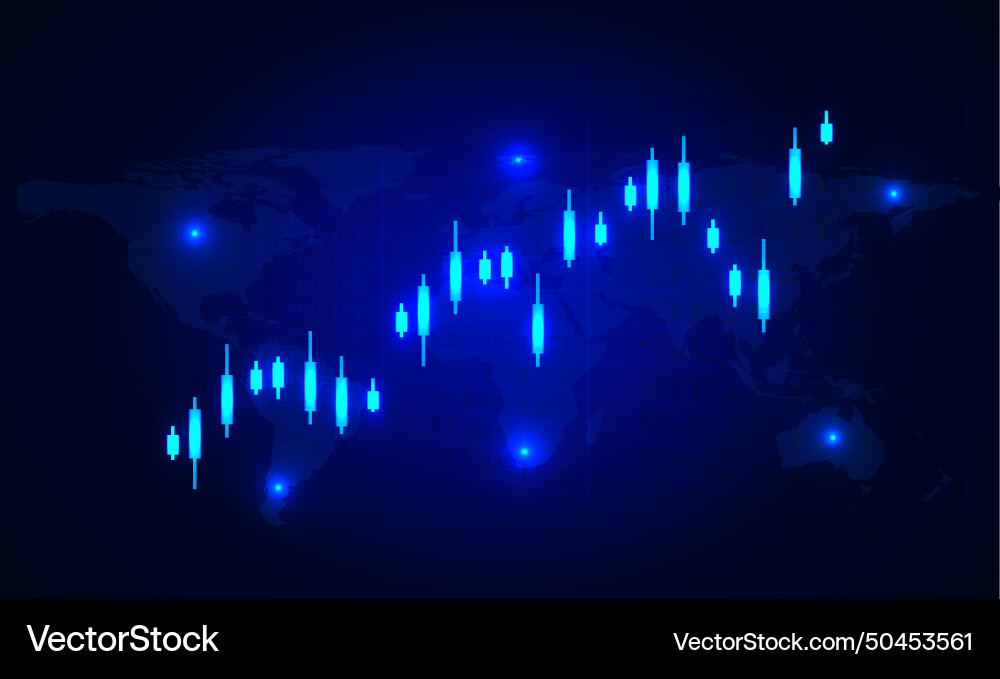 Bar chart glow with the map for stock digital Bar chart glow with the map for stock digital vector image