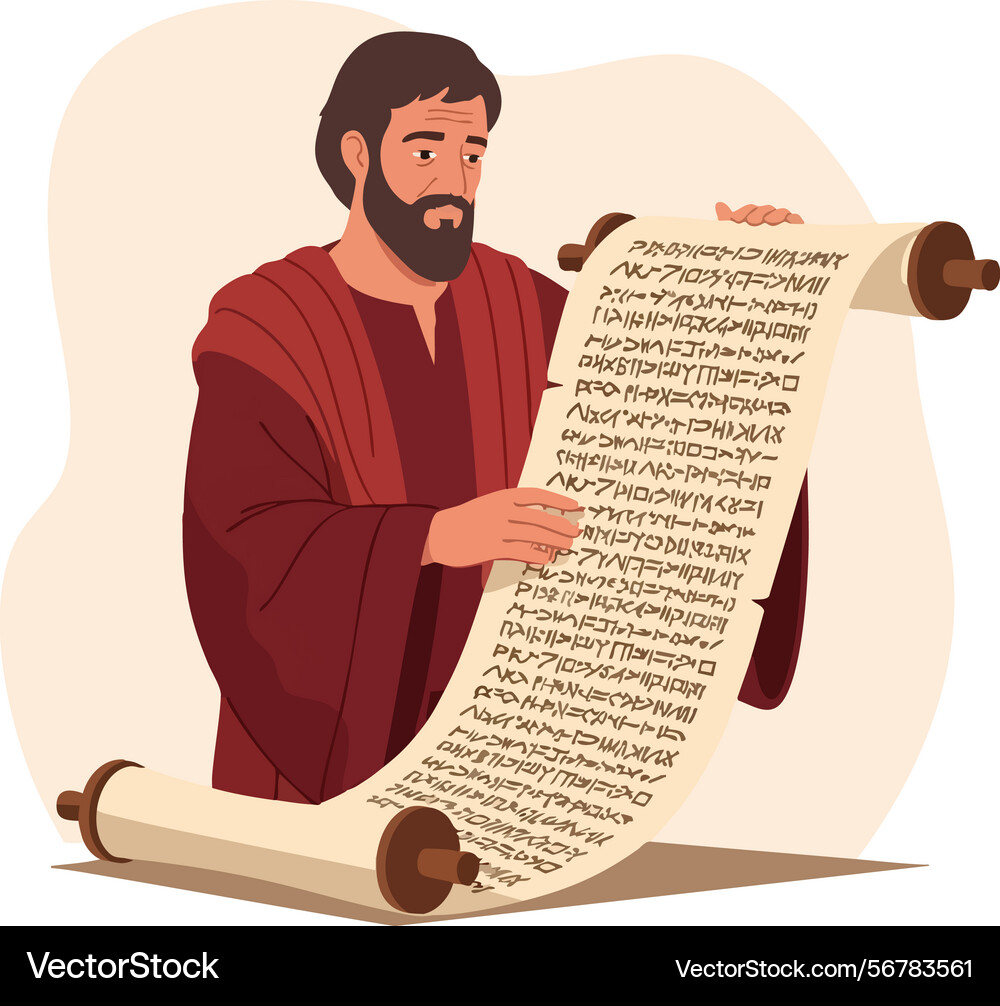 Bearded Mann lesen alte Scroll mit Skript vektorbild