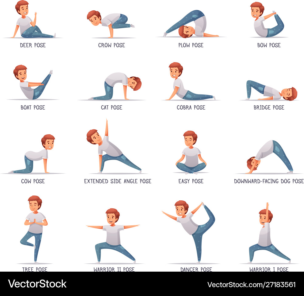 Cartoon Kids Yoga Poses Set Vector Image