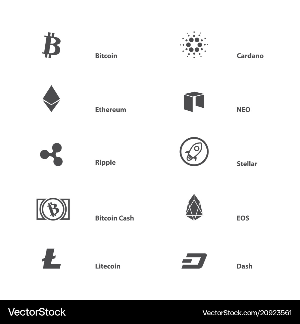 Cryptocurrency with name – Royalty-Free Vector | VectorStock