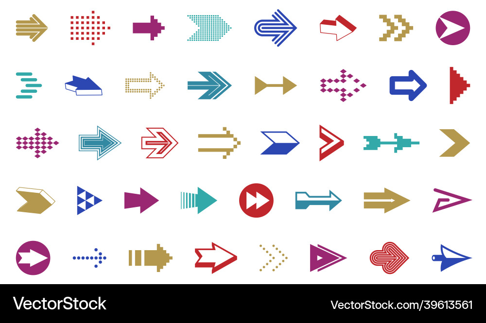 Diverse arrow cursors set different shapes styles Diverse arrow cursors set different shapes styles vector image