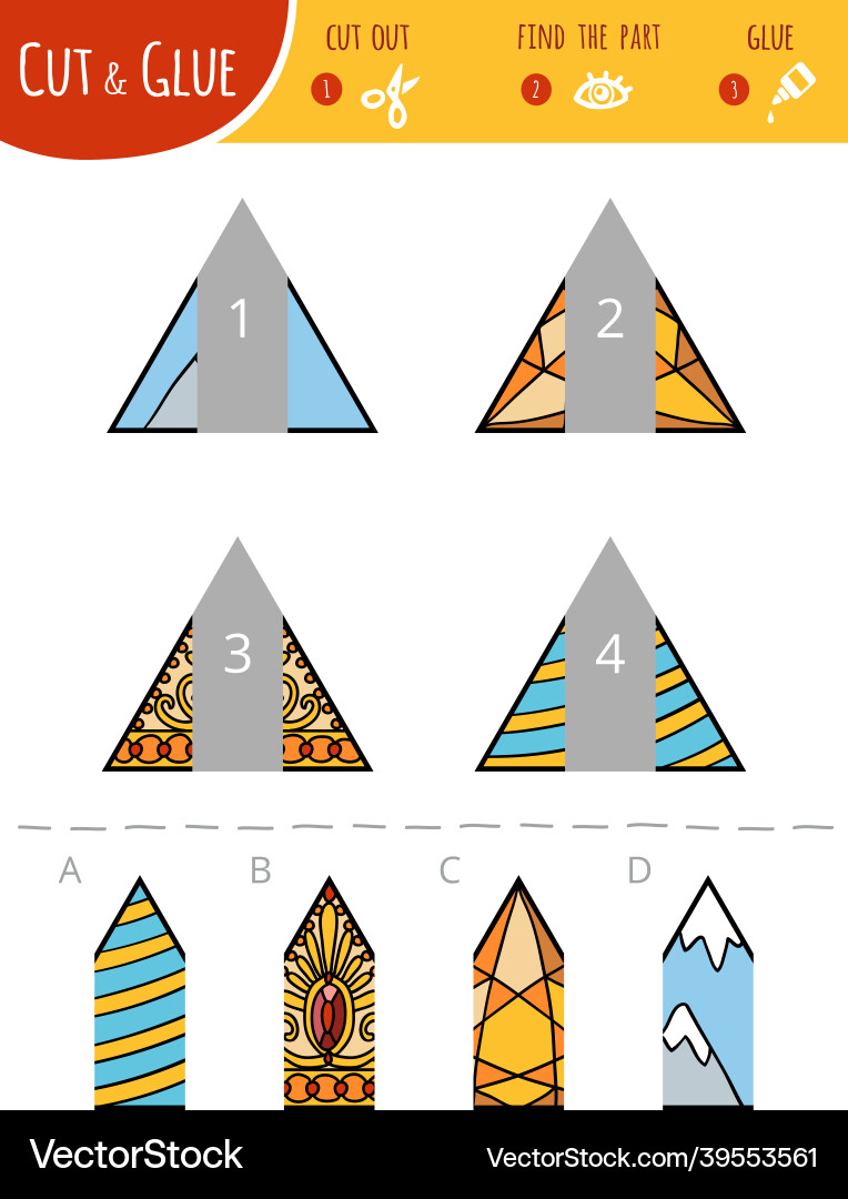 Find the right part cut and glue game Find the right part cut and glue game Vector Image