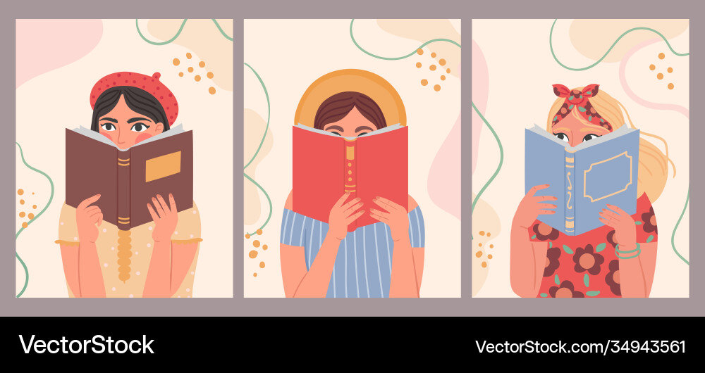 Frauen Bücher lesen Hand gezogen Mode Poster Frauen Bücher lesen Hand gezogen Mode Poster vektorbild