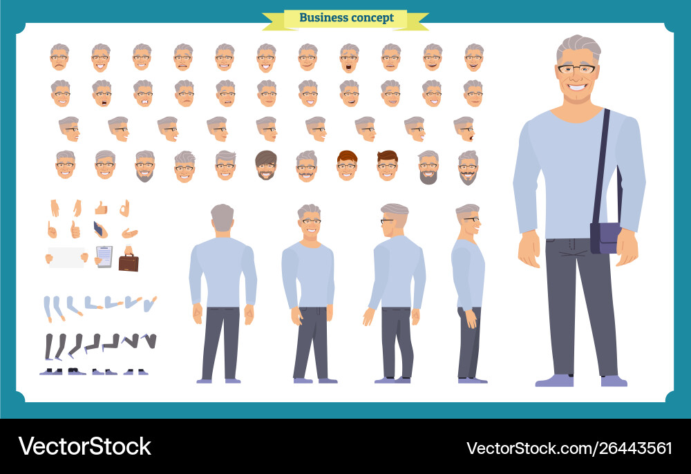 Front side back view animated character set vector image