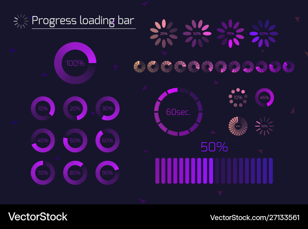 Futuristic progress loading bar icons set Futuristic progress loading bar icons set Vector Image