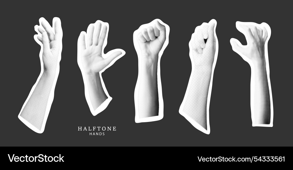 Modern set of halftone hands with different Modern set of halftone hands with different vector image