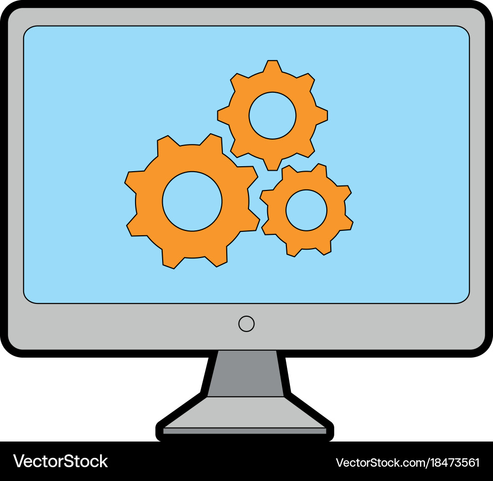 Monitor computer with gears Vector Image