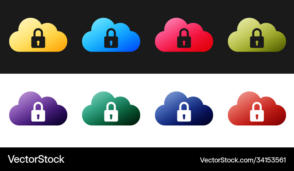 Set cloud computing lock icon isolated on black Set cloud computing lock icon isolated on black vector image