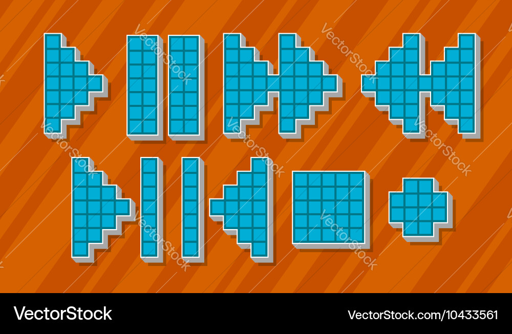 Set of different blue pixel symbols for player Vector Image
