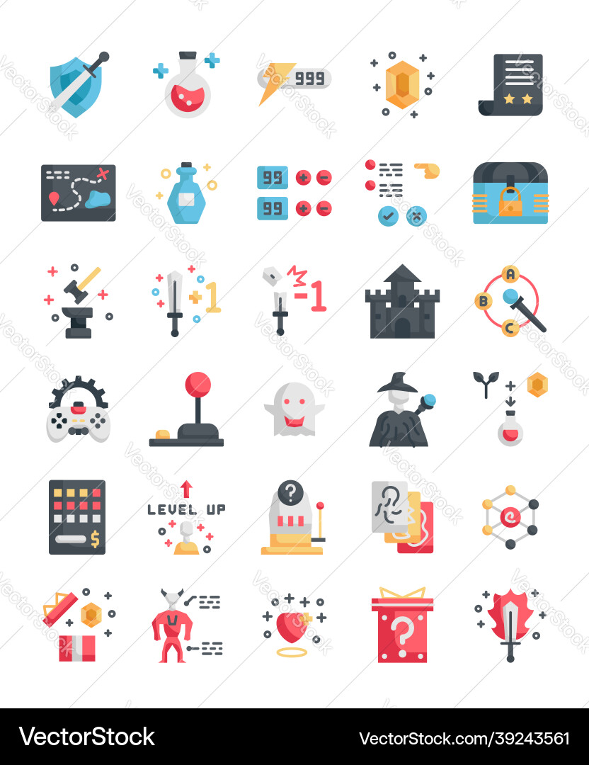 Set of flat rpg game items icons Set of flat rpg game items icons vector image