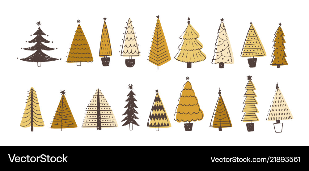 Set von verschiedenen Firs Pins oder Fichten dekoriert Set von verschiedenen Firs Pins oder Fichten dekoriert vektorbild