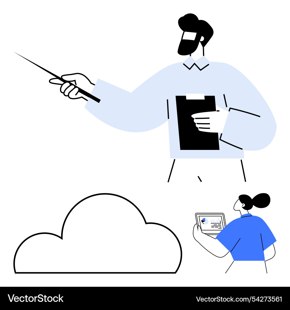 Teacher pointing to cloud with a pointer stick Vector Image