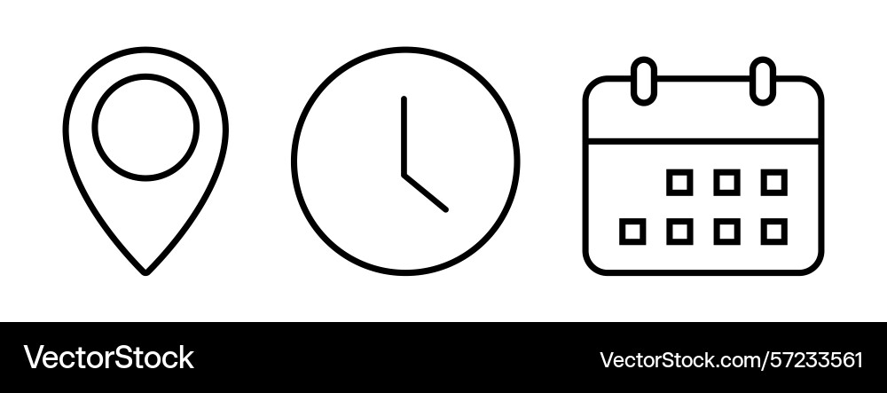 Time date and address linear icon set of event Time date and address linear icon set of event vector image