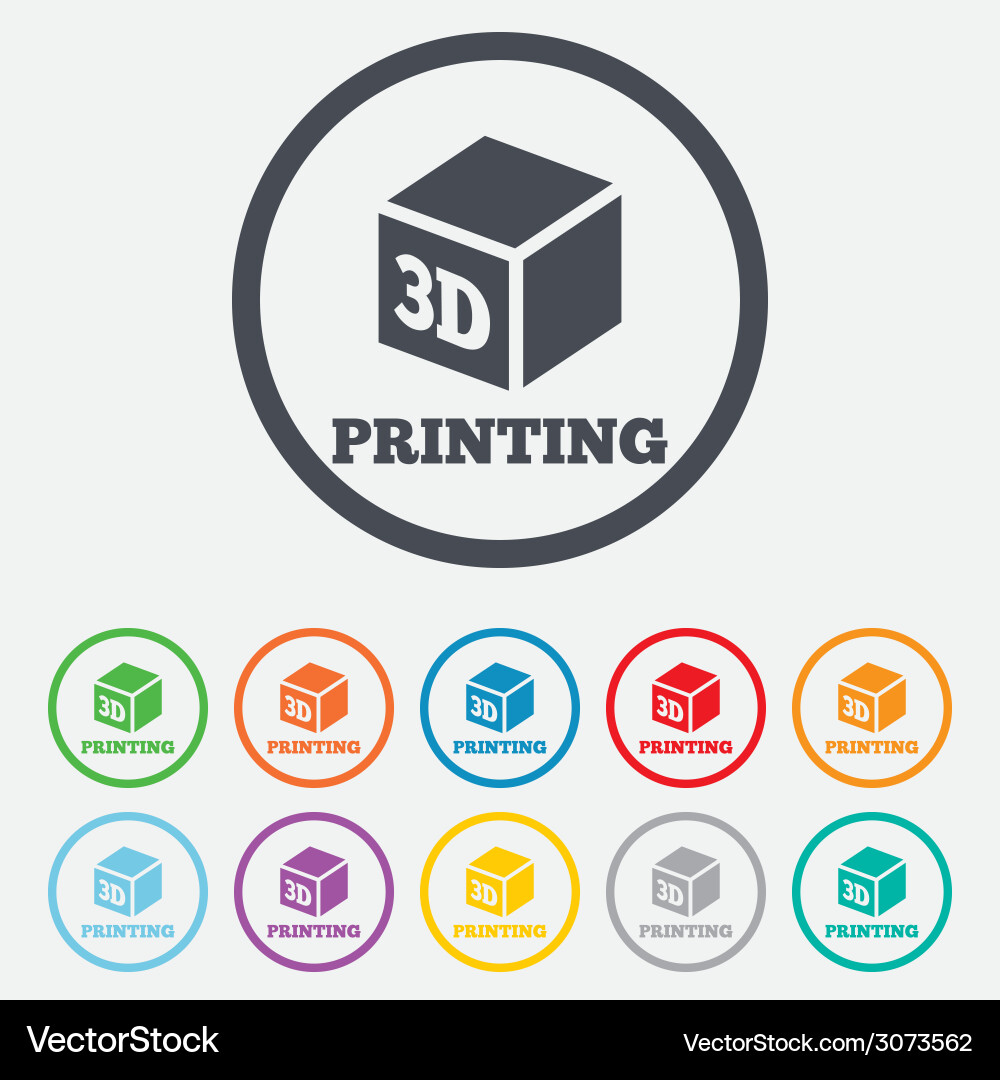 3d print sign icon cube printing symbol Vector Image
