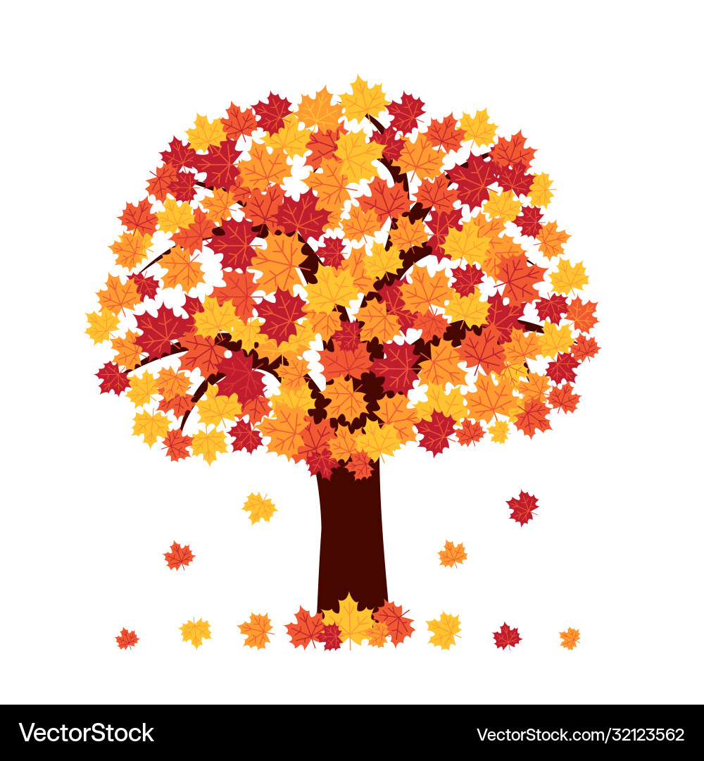 Autumn Tree with Falling Leaves Vector Image