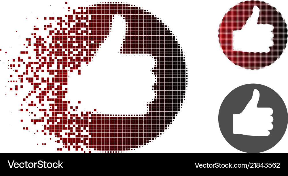 Disintegrating dotted halftone thumb up icon Disintegrating dotted halftone thumb up icon vector image