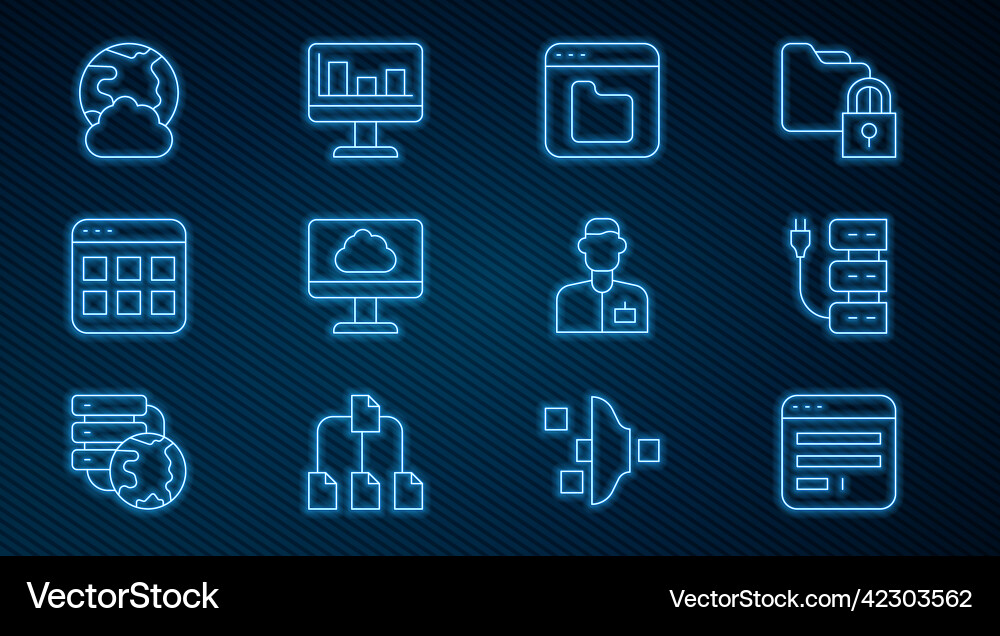 Set line browser window server files cloud Set line browser window server files cloud vector image