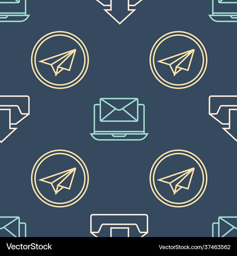 Set line upload inbox paper plane and laptop Set line upload inbox paper plane and laptop vector image