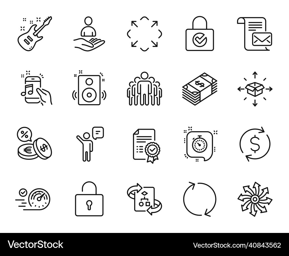 Set of timer lock and dollar exchange line Set of timer lock and dollar exchange line vector image