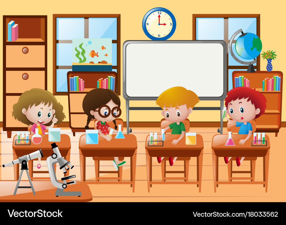 Students doing experiment in science class vector image