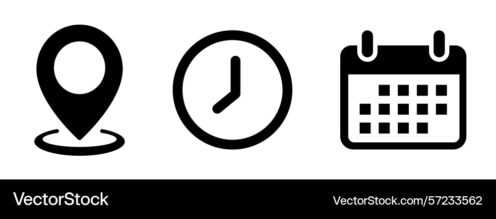Time date and address icon set event calendar Time date and address icon set event calendar vector image