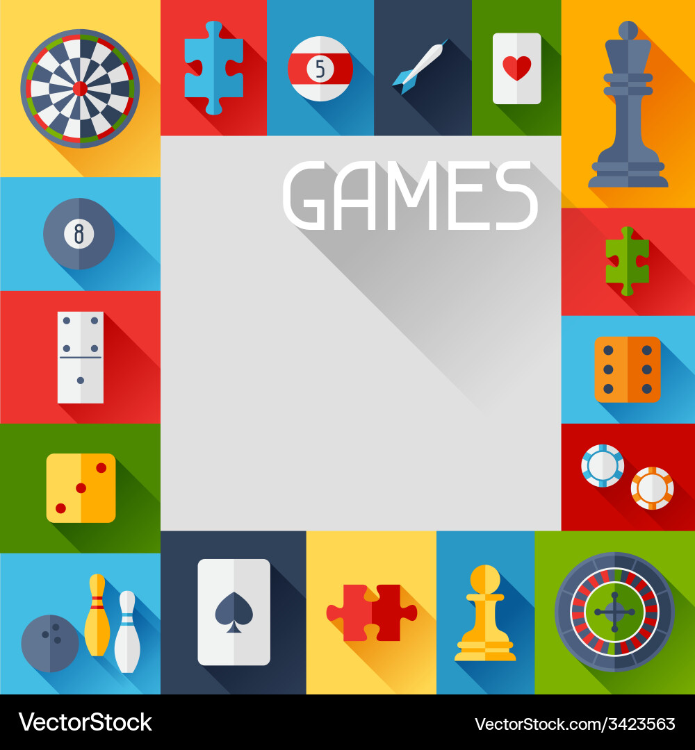 Background with game icons in flat design style Vector Image