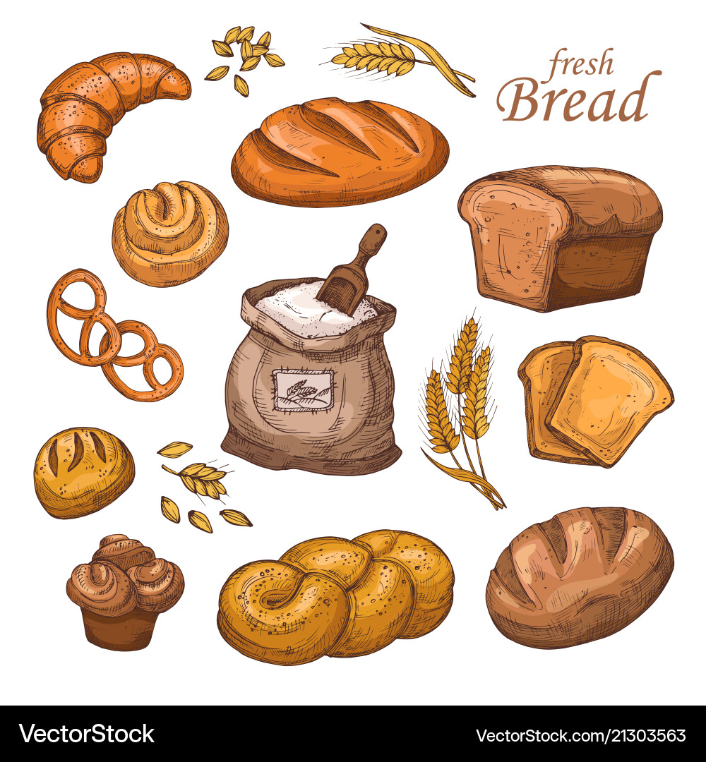 Cartoon bread fresh bakery product flour ears vector image