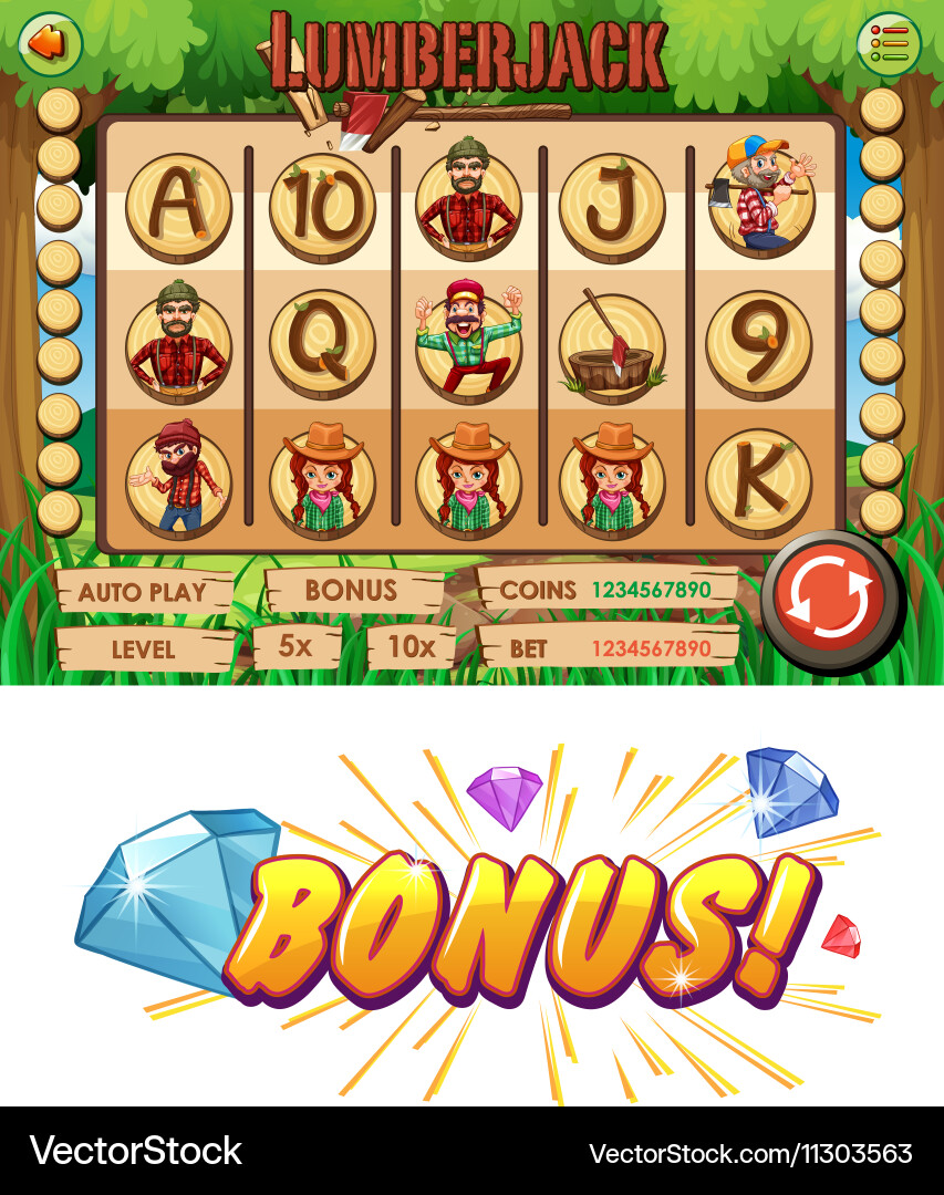 Computer game template with lumberjack theme vector image