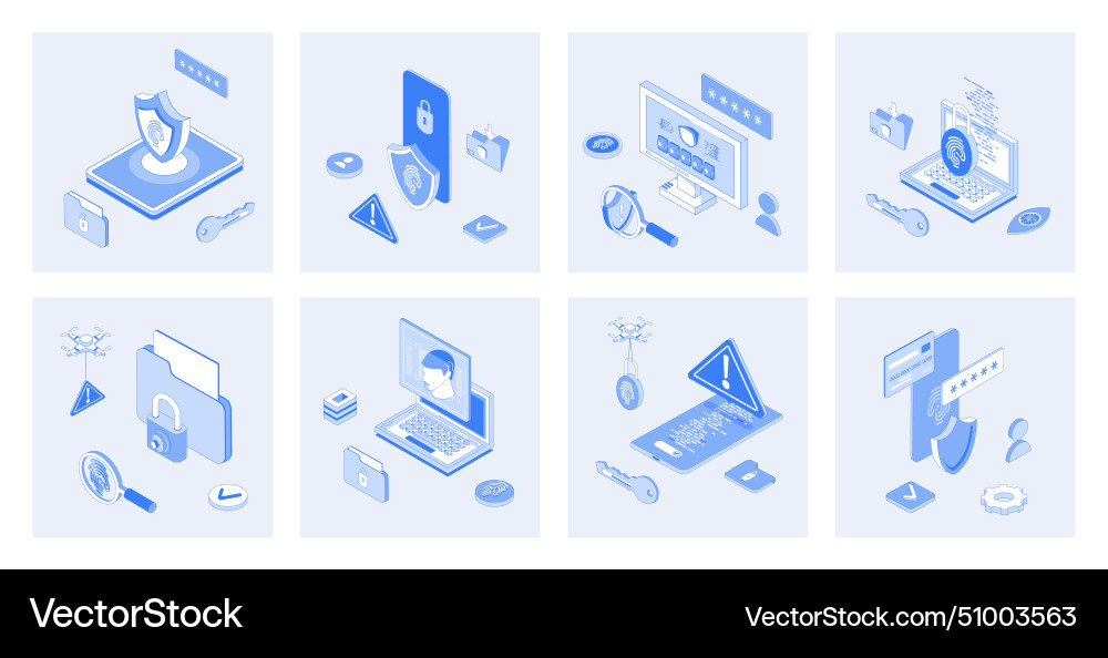 Cyber security 3d isometric concept set vector image