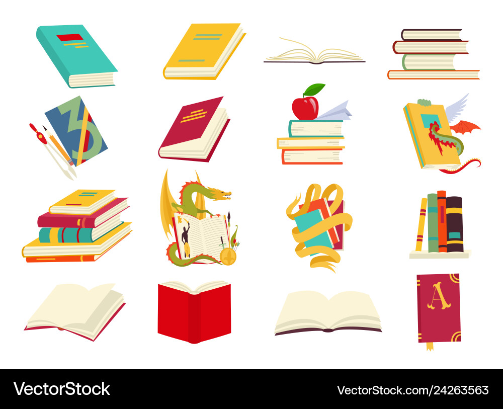 Icons of books set in a flat design style Vector Image