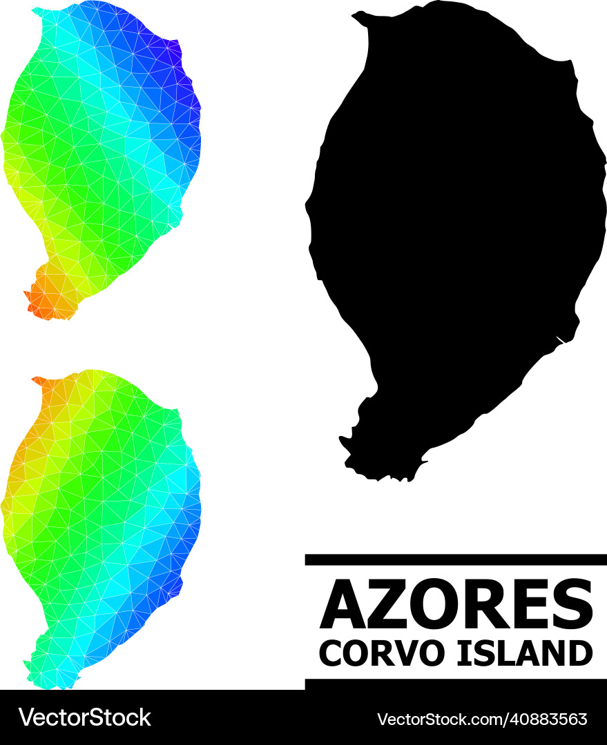 Lowpoly spectrum map of corvo island with diagonal Lowpoly spectrum map of corvo island with diagonal vector image