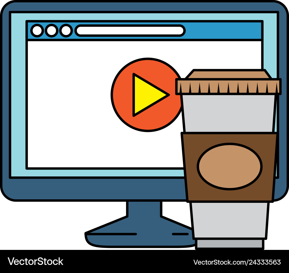 Monitor computer with webpage and coffee Monitor computer with webpage and coffee vector image