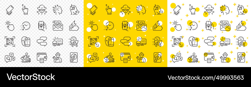 Outline qr code hdd and wallet line icons Outline qr code hdd and wallet line icons vector image