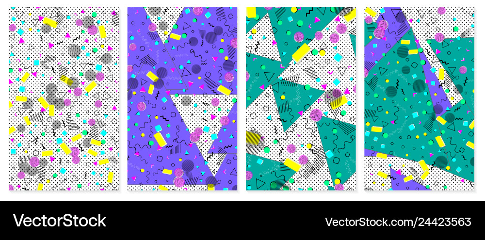 Pop art color background set of memphis pattern Pop art color background set of memphis pattern vector image