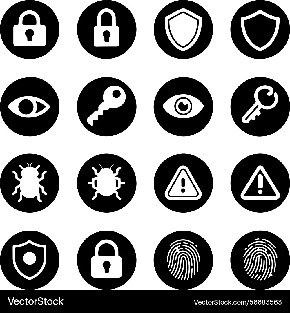 Round web buttons themed around cybersecurity Round web buttons themed around cybersecurity vector image