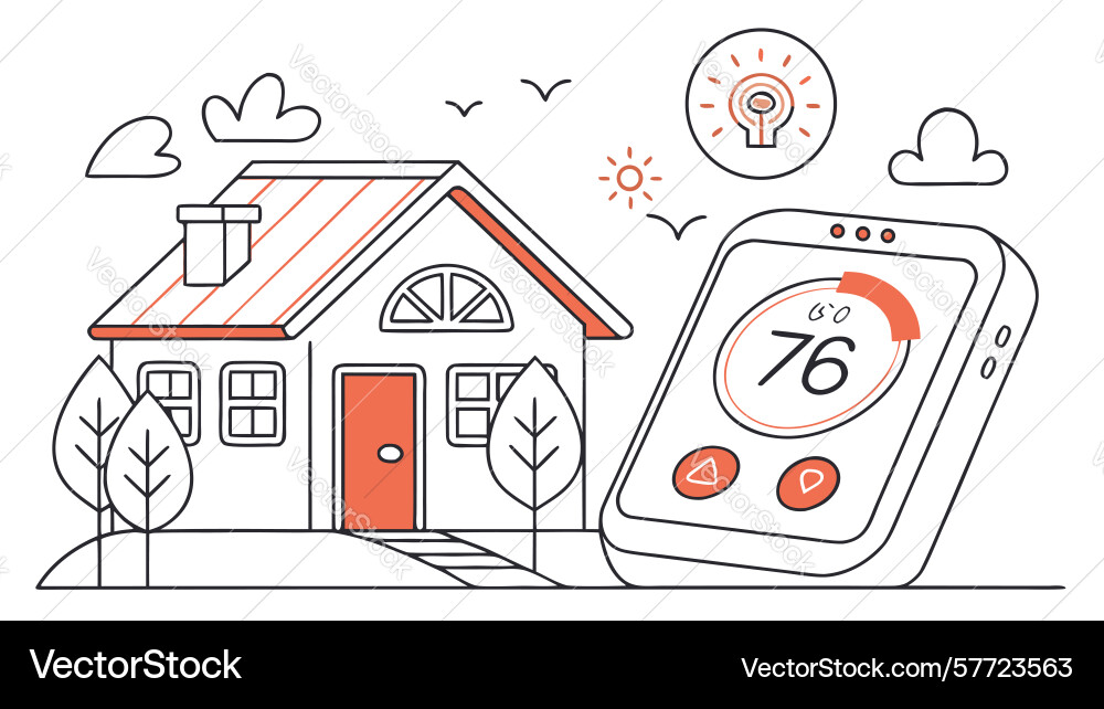 Smart home automation with mobile control and vector image