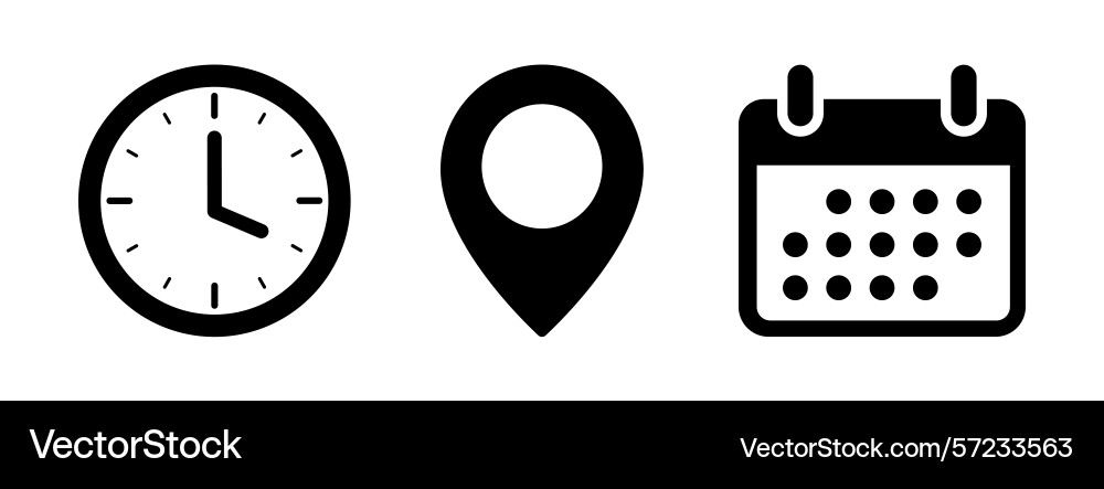 Time date and address icon set event calendar Time date and address icon set event calendar vector image