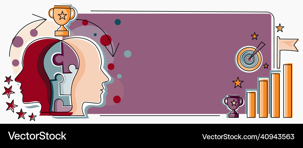 Two heads connected with puzzle showing solving Two heads connected with puzzle showing solving vector image