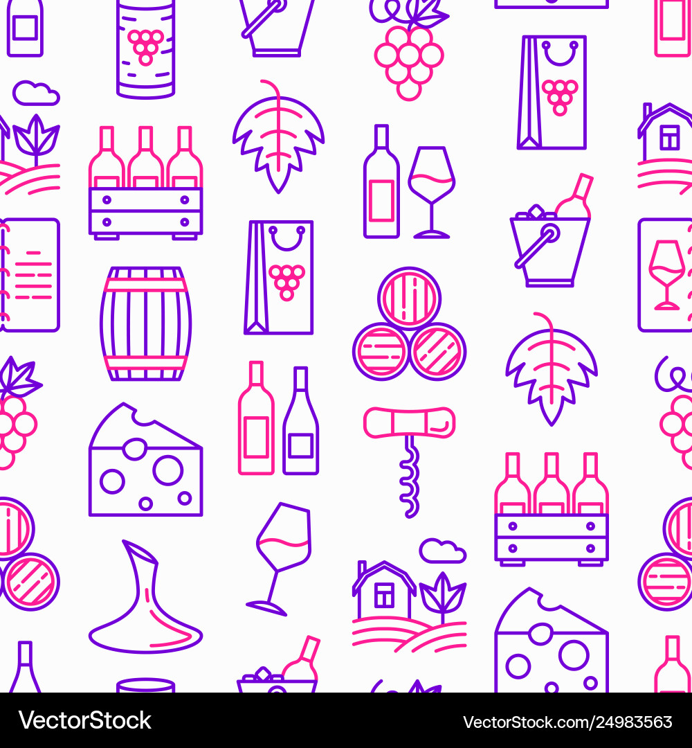 Wine seamless pattern with thin line icons vector image