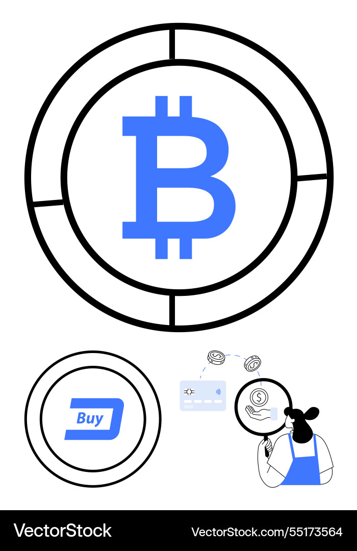 Bitcoin symbol within segmented circle person Bitcoin symbol within segmented circle person Vector Image
