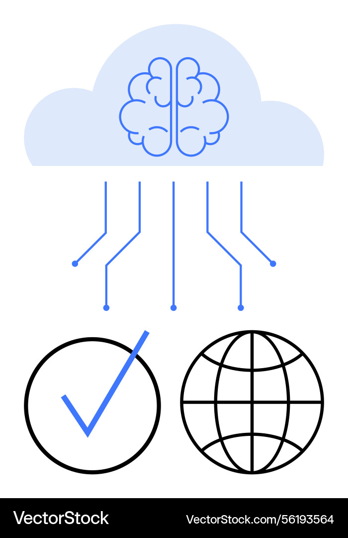 Brain in cloud with network connections checkmark Vector Image