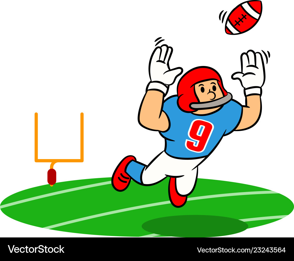 Cartoon american football player jumping catch vector image